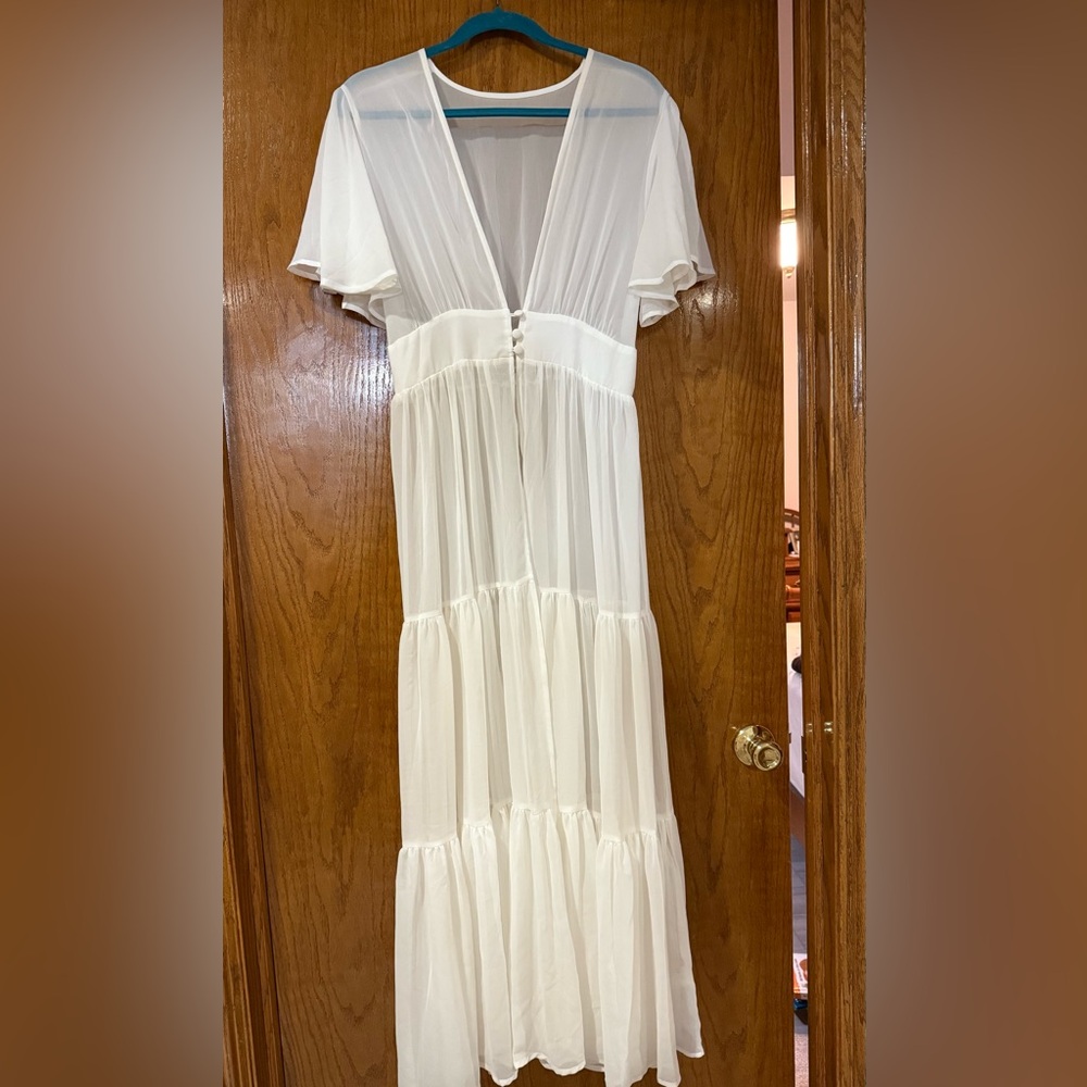 Cupshe White Ruffled V-Neck Swim Coverup - Picture 2 of 4